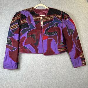 1980s Judith Roberts La Coleccion Abstract Jacket M Colorful Applique Patchwork